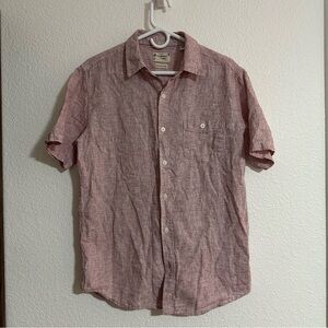 Weatherproof Vintage Men Button Down Shirt Size M Red Linen Blend Short Sleeve